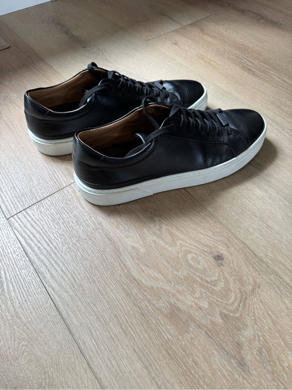 Boss Black Leather Low-Top Sneakers with White Sole - Picture 2 of 6